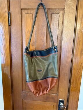 Etienne Aigner vintage bag Olive Green and Brown and black Leather Shoulder Bag